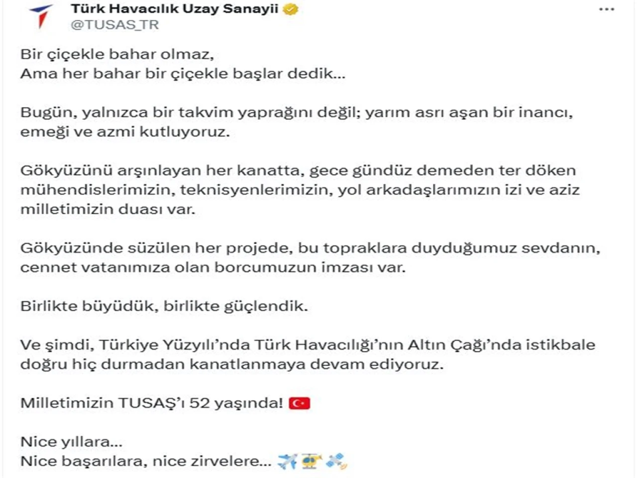 TUSAŞ, 52. Yıl Dönümünde İnanç ve Azmi Kutluyor