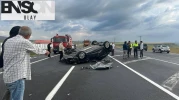 Kamyona çarpan otomobil takla attı