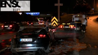 Alev alev yanan otomobilden geriye küller kaldı