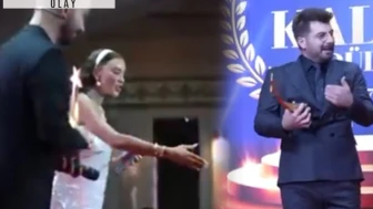 Ödül alırken Özge Ulusoy'u dolandırıcılıkla suçladı: Sahnede hayatının şokunu yaşadı