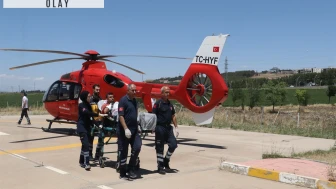 Çim biçme makinesine kolunu kaptırdı, ambulans helikopterle sevk edildi