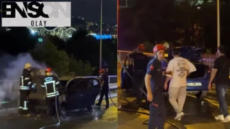 Trabzon'da seyir halindeki otomobil alev aldı!