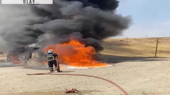 Batman'da petrol sahasındaki vinç, alev alev yandı