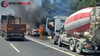 TEM Otoyolu Kumburgaz yolunda yangın : Araç kullanılamaz hale geldi