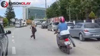 Bolu'da yaya bir anda yola atladı, motosiklet sürücüsü son anda kurtardı