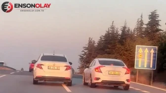 Eskişehir-Bursa yolunda trafikte tehlike oluşturan araç çekişmesi