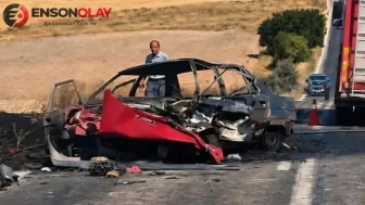 Afyonkarahisar’da kafa kafaya çarpışan otomobil alev aldı : 1 ölü, 2 yaralı