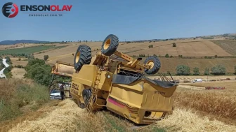 Samsun'da devrilen biçerdöverin operatörü yaralandı
