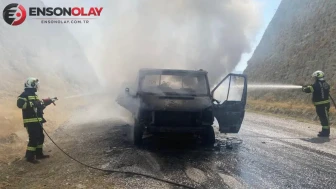 Denizli'de seyir halindeki kamyonet alev alev!