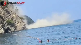 Bursa Mudanya'da denizde yüzenlerin yakınında heyelan