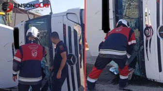 Hatay'da devrilen hafriyat kamyonunun sürücüsü yaralandı