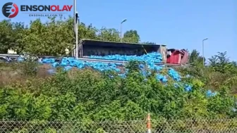 Sakarya TEM Otoyolu'nda kömür yüklü kamyon devrildi