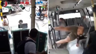 Kolombiya'da aşırı hız yapan motosikletli seyir halindeki kapısı açık otobüsün içine uçtu