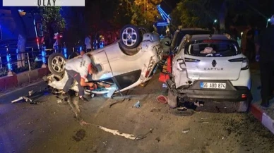 Otomobil refüje, ardından da park halindeki araca çarptı: 2’si ağır, 5 yaralı