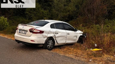 Kamyonetin sıkıştırdığı otomobil ağaçlık alana savruldu; 5 yaralı