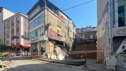 Giresun'da bir işyerinin duvarı çöktü