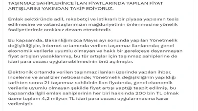 Bakanlıktan emlakta fahiş fiyata 4,2 milyon lira ceza