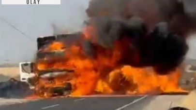 Seyir halindeki TIR alev alev yandı