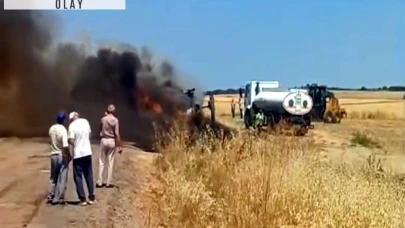 Tekirdağ’da alev alan iş makinesi yandı