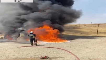 Batman'da petrol sahasındaki vinç, alev alev yandı