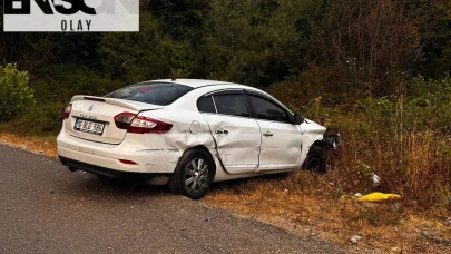 Kamyonetin sıkıştırdığı otomobil ağaçlık alana savruldu; 5 yaralı