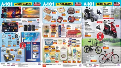 A101'in 2 Ekim Perşembe günü için hazırladığı aktüel ürünler kataloğunda çekme karavan, taraftar setleri ve benzinli moped gibi sürpriz ürünler yer alacak!