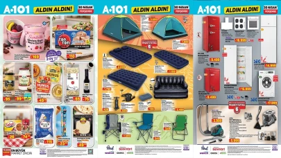 30 Nisan Perşembe A101 Aktüel Ürünler Kataloğu Kamp Ekipmanları, Şişme Kanepe, Mini Buzdolabı, 3 Tekerlekli Moped Geliyor