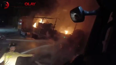 Çanakkale'de seyir halindeki tırın aniden alev alması korku dolu anlara neden oldu