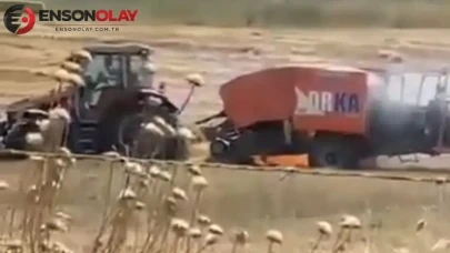 Balıkesir'de balya makinesinde çıkan yangın tarlaya sıçradı