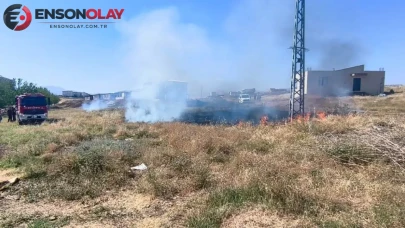Adıyaman'da hafriyat kamyonu tellere takıldı, yangına neden oldu