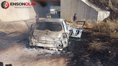 Balıkesir'de devrilen otomobil alevlere teslim oldu : 4 yaralı