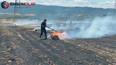 Çanakkale Çan'da tarım arazisinde yangın : Ekipler kontrol altına aldı