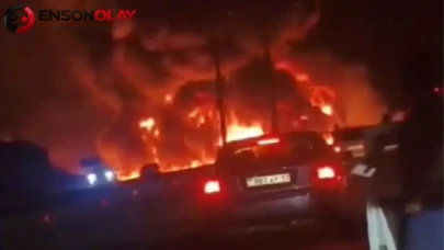 Kazakistan'da 22 ton sentetik yağ taşıyan tırın alev alev yanması olayı büyük endişe yarattı