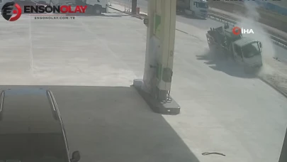Bursa'da kontrolden çıkan kamyonet, tadilattaki benzin istasyonuna daldı!