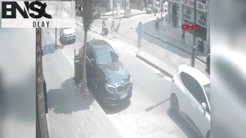 Motosikletle bisikletin çarpıştığı kaza kamerada