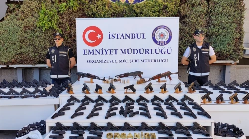 Organize suç örgütü operasyonunda ele geçirilenler emniyette sergilendi