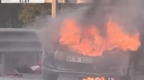 Şile Otoyolu’nda otomobil alev alev yandı