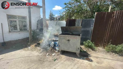 Karaman'da çöp konteynerinde çıkan yangın otluk alana sıçradı