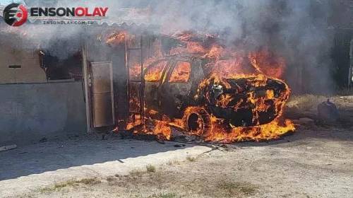 Tekirdağ'da meydana gelen otomobil yangını bir garajı küle çevirdi