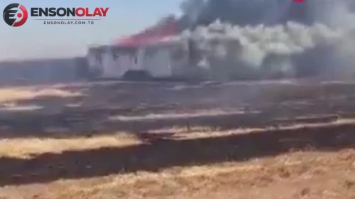 Şanlıurfa Ceylanpınar'da sondaj aracı ve işçi karavanı yandı : 3 yaralı