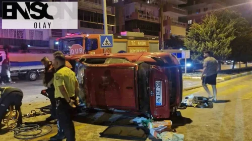 Kuşadası'nda Dehşet Anları: Gece Saatlerinde Yoldan Çıkan Araç Aydınlatma Direğine Çarptı