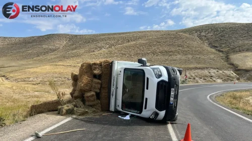 Erzurum'da ot yüklü kamyonet yan yattı : 2 yaralı