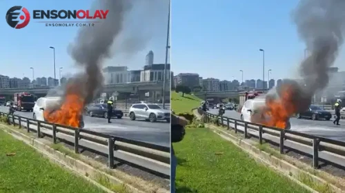 Üsküdar’da seyir halindeki cip alev alev yandı