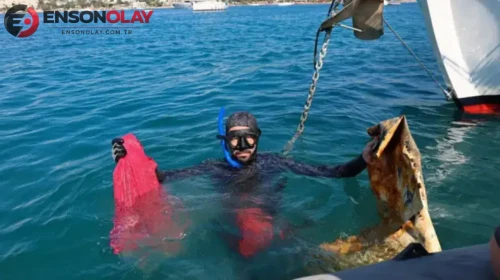 Bodrum’da deniz dibi temizliği : Gümbet sahilinden 310 kilogram atık çıkarıldı