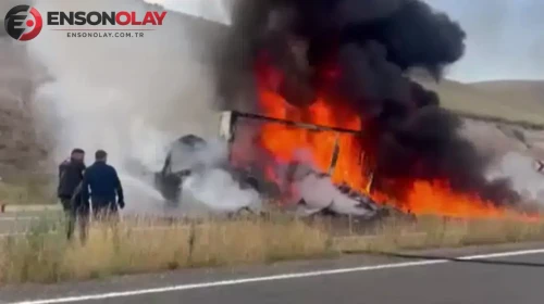 Kars Sarıkamış'ta kargo aracı yandı