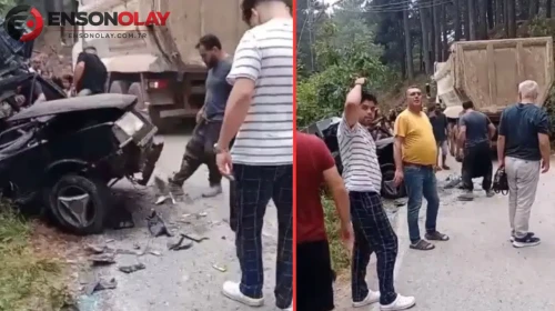 Hatay'da meydana gelen trafik kazasında hafriyat kamyonu ile otomobil çarpıştı