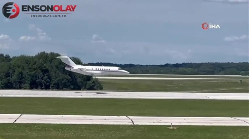 İniş takımları açılmayan özel jet piste böyle indi