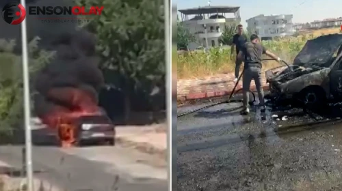 Hareket halindeyken alev alan araç küle döndü