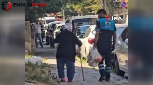 Pendik'te yürek ısıtan anlar: Yaşlı kadının eşyalarını taşıdı