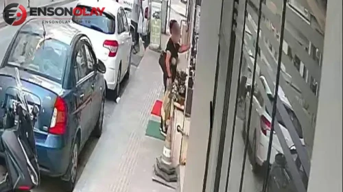 Samsun'da kapıya asılan pastırmanın çalınma anı kamerada